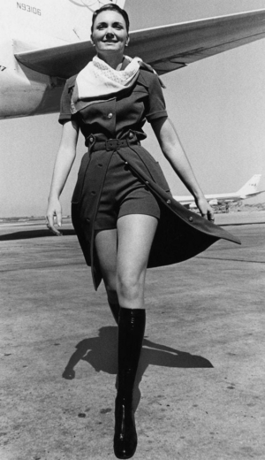 Photo of yet another beautiful Southwest Airlines stewardess with long lean legs.