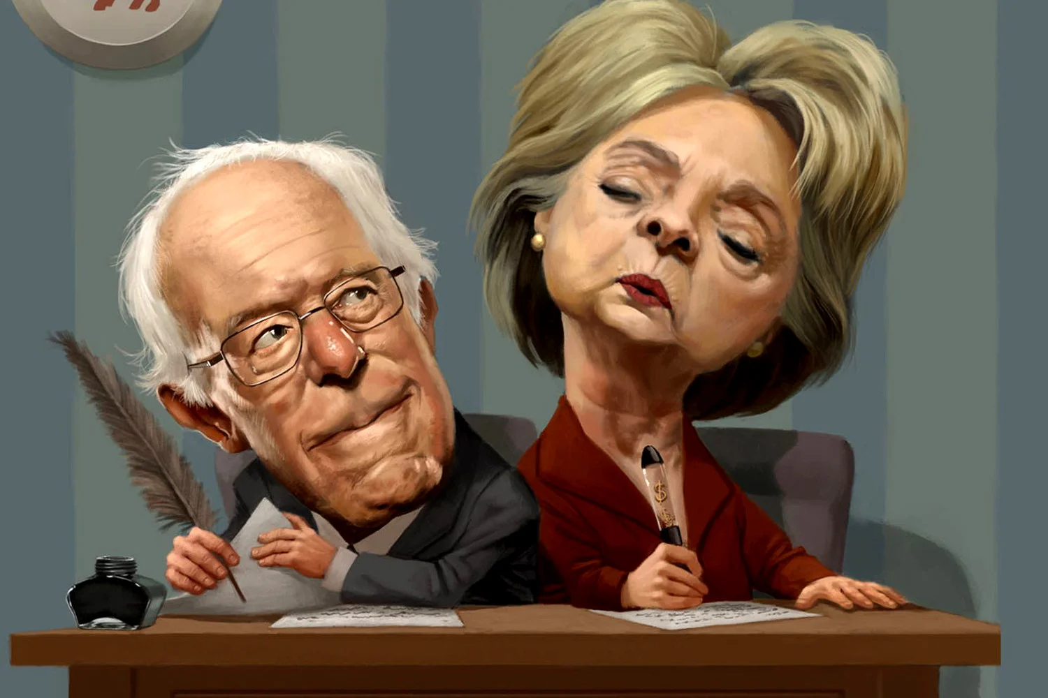 Hillary Bernie caricature 1500 crop 1